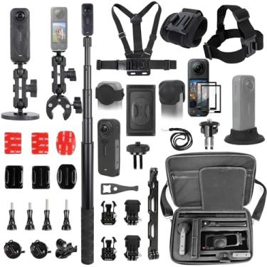 Imagem de PellKing Kit de acessórios para insta360 X5, estojo de transporte incluído com cinto, 2 peças de adaptador de metal de 1/10.2 cm, braçadeira de guidão, suporte magnético, bastão de selfie de 109 cm