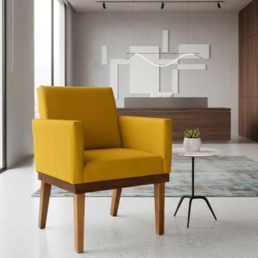 Imagem de Poltrona Decorativa Para Sala Recepção Manicure Consultório Salão de Beleza Base em Madeira Divine Tecido Suede (Mostarda)