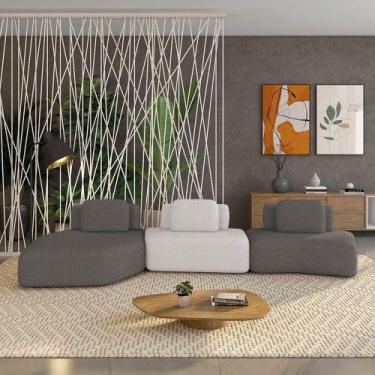 Imagem de Sofá 3 Lugares Orgânico Com Chaise E 2 Módulos Berlim Bouclê Grafite-c