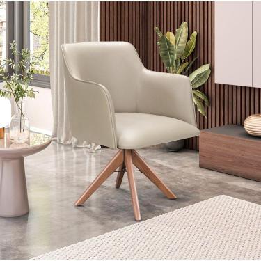 Imagem de Poltrona Camélia Base Giratória De Madeira Veludo Cor Bege 2137