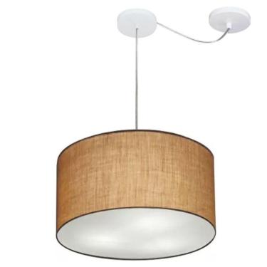 Imagem de Lustre Pendente Cilíndrico Com Desvio De Centro Vivare Md-4163 Cúpula Em Tecido 40x25cm - Bivolt Palha 127/220v