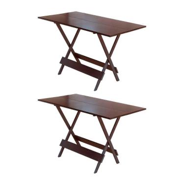 Imagem de Kit 2 Mesas Dobravel De Madeira 120 X 70 - Imbuia - Marrom.