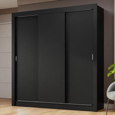 Imagem de Guarda-roupa Casal 3 Portas De Correr Preto Nobre Madesa Preto
