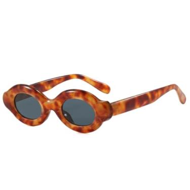 Imagem de Óculos de Sol Femininos Retro Oval Pequeno UV400 Moda Punk Tendência Masculina Champagne (Cinza Âmbar)