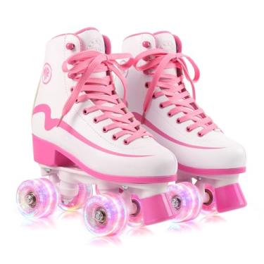 Imagem de METROLLER Classic Roller Skates Girls Ages 8-12 Women's Quad Skates with Light up Wheels, High-top PU Leather Indoor Recreational Skates
