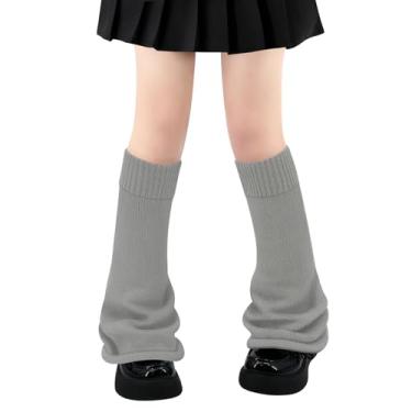 Imagem de Polainas para mulheres, meninas, estilo japonês, lolita, meias longas de malha kawaii, meias góticas Harajuku, cobertura de perna, Cinza-claro alargado, Tamanho Único