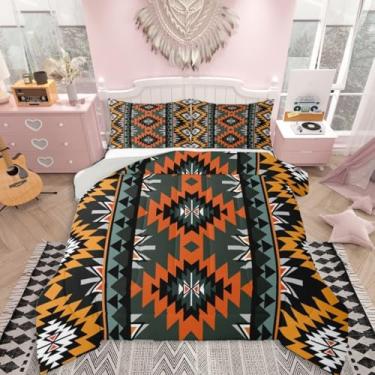 Imagem de jejeloiu Conjunto de edredom infantil boêmio para todas as estações, com 1 fronha, microfibra asteca, roupa de cama solteiro tribal para decoração de quarto, edredom respirável, macio e leve