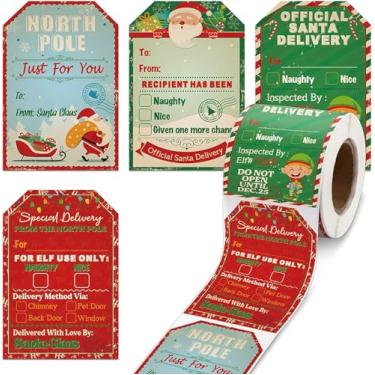 Imagem de 200 peças de etiquetas de presente de papel de Natal, 5 cm x 7,6 cm, 4 estilos, Feliz Natal, papel presente, etiquetas de etiqueta para presente de Natal, sacolas de lembrancinhas, decoração de