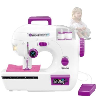Imagem de Máquina de costura elétrica para artesanato, com modo de alimentação dupla, máquina de costura fofa, kit de artesanato para brincadeira de faz de conta para meninas