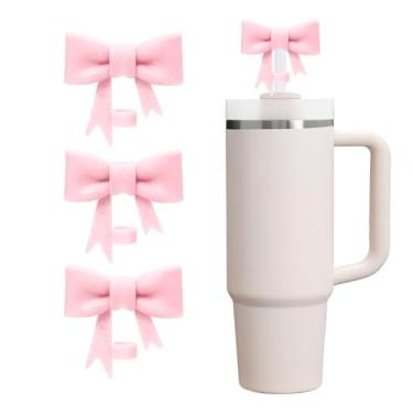 Imagem de CDYLDXG 3 capas de canudo com glitter para copo Stanley, topo de palha de arco de 10 mm, tampa de silicone para copos de 850 g e copos de 1,134 g, acessórios de copo presente para mulheres (rosa)