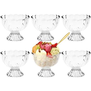 Imagem de Conjunto de 6 peças pequenas tigelas de sobremesa de vidro com pés fofos, tigelas de sobremesa de sorvete para sobremesa, sundae, sorvete, frutas, salada, lanche, coquetel, condimento de 150 ml (vem