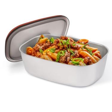 Imagem de NestDin Lancheira elétrica de 1,5 L, recipiente interno com tampa, compartimento único de aço inoxidável, bandeja de substituição removível, lavável na lava-louças