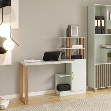 Imagem de Escrivaninha Emily 100% MDF 1 Porta Off White e Freijó