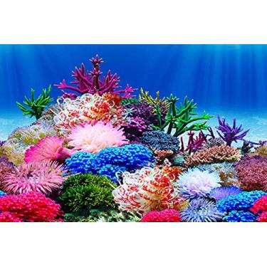Imagem de ELEBOX Pôster de fundo de aquário, plantas aquáticas submarinas anêmona do mar coral decoração de aquário fundo duplo lados decoração de tanque de peixes 10 galões 20 galões tanque 30 x 82 cm