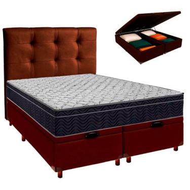 Imagem de Box Bau Marrom+Colchão Casal Airtech 150 Ortobom+Cabeceira