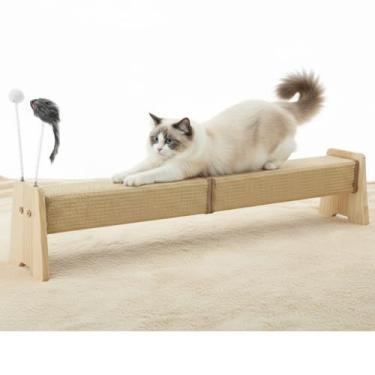 Imagem de Shinylin Arranhador horizontal de 76 cm para arranhar gatos grandes em ambientes internos com protetor de móveis de parede de brinquedo de mola para gatinhos internos (quadrado)