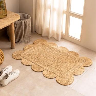 Imagem de HOMEMONDE Tapete de juta trançado, tecido à mão, natural, 6,5 x 7,5 cm, boêmio, para uso interno, para cozinha/capacho/quarto