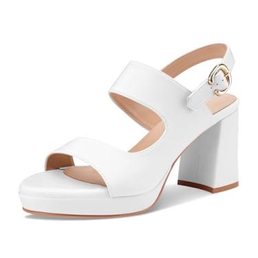 Imagem de Perisis Sandálias de salto plataforma para mulheres, confortável, salto grosso, bico aberto, tira no tornozelo, salto médio, sandálias com tiras de salto médio, sapatos sociais de festa de verão