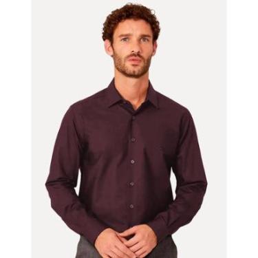 Imagem de Camisa Dudalina Masculina Slim Tricoline Lisa Bordô-Masculino