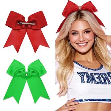 Imagem de STGDAK Cheer Hair Bows Big Green Bows Cute Cheerleading Bow Presilhas de laço vermelho 17,8 cm prendedores de laço vermelho suporte de rabo de cavalo clipes de metal acessórios de cabelo de Natal para
