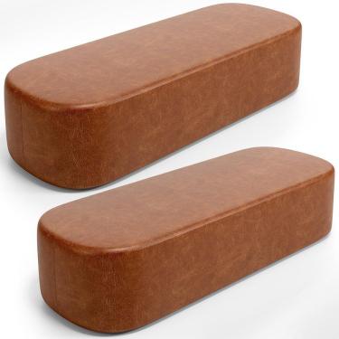 Imagem de Kit 02 Puffs Decorativos Orgânico Para Living Quarto 140cm Doha W01 Couríssimo Camel - Lyam Decor