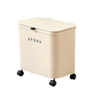 Imagem de Fenteer Lixeira com polia Lixeira com tampa Grande capacidade Estreita prateleira de armazenamento Lixeiras de reciclagem para cozinha Lixeira de triagem, Bege, 1 camada