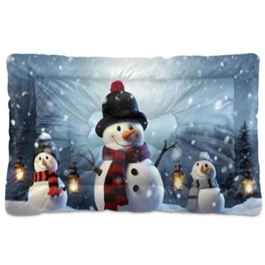 Imagem de Blueangle Cama para cães pequenos com boneco de neve de Natal, ultramacia, confortável, retangular para animais de estimação, 61 x 45 cm (779)
