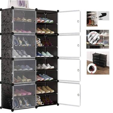 Imagem de Sapateira Dupla Gigante Armario Modular Ajustavel Organizador 16 Prateleiras Porta Sapatos Brinquedos Roupas Grande 32 P