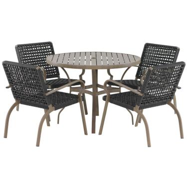 Imagem de Kit 4 Cadeiras Corda Náutica E Mesa Tampo Ripado Varanda Cinza