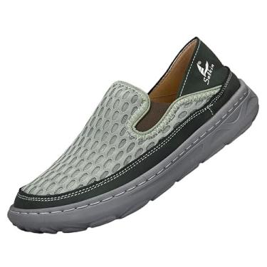Imagem de Salkin Tênis masculino casual sem cadarço de malha respirável ultraleve e confortável, Verde, 41
