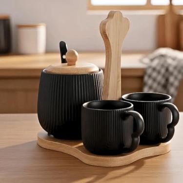 Imagem de Xicara Oasis Açucareiro Saleiro Pimenteiro Manteigueira Preto Bambu Café (2 Xicaras com Açucareiro Preto)