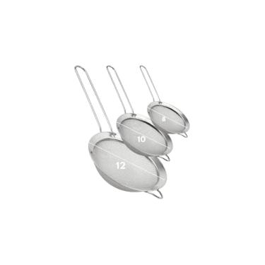 Imagem de Peneira de Cozinha em Aço Inox, 12cm de Diâmetro, para Coar e Polvilhar, com Cabo, 25cm de Comprimento