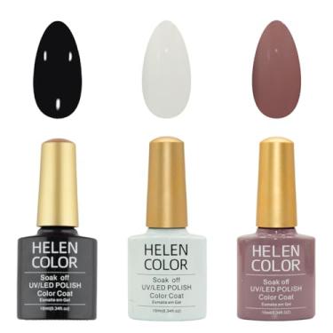Imagem de HELEN COLOR Kit 3 Esmaltes em Gel UV/LED 10ml Cada Frasco Secagem Rápida Alta Durabilidade Acabamento Brilhante (Básicos)