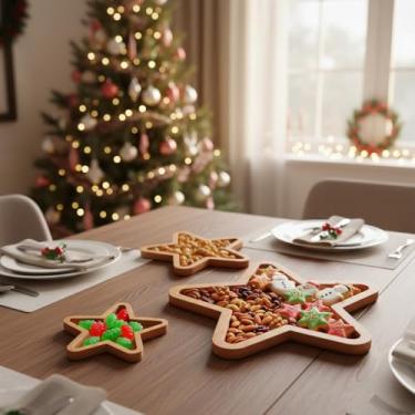 Imagem de Kit 3 Petisqueiras em MDF Estrela Natalina Madeira Decoração Ceia