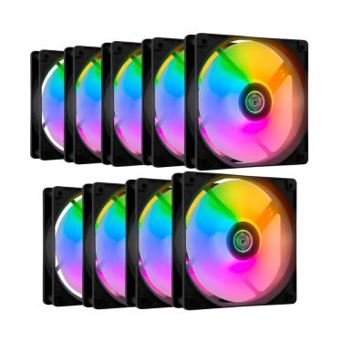 Imagem de Kit 9 Fans TGT Striker Rainbow 120mm - TGT-STK9-BLRBW
