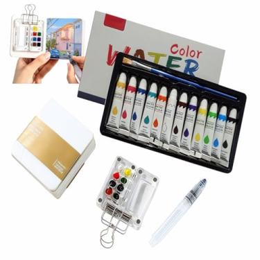 Imagem de Mini Watercolor Paint Set, 12 Vibrant Colors, Portable Travel Palette with Water Brush Pen & Sketchbook, Pocket-Size Acrylic Watercolor Kit for Artists, Beginners, Kids & Outdoor Sketching