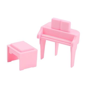 Imagem de KiBcsLic Piano em miniatura para casa de bonecas, decoração ornamental, acessórios para cena musical, teclado de brinquedo para sala de música, mobília para, Rosa