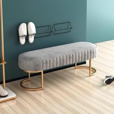 Imagem de uhyOHF Banco de sapatos para entrada, banco de cabeceira de cama, sapateira de entrada com assento acolchoado, bancos de armazenamento de tecido, suporte de sapatos com moldura de metal, para quarto