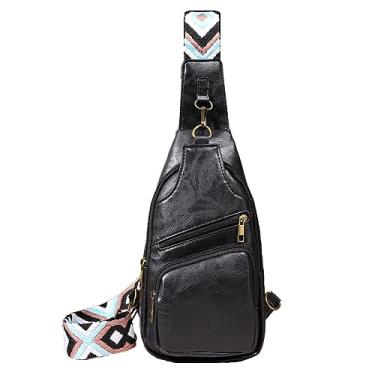 Imagem de KlaOYer Bolsas de couro femininas transversais pequenas bolsas de peito com alça de guitarra para gril lady, Preto 5, Large, Transversal