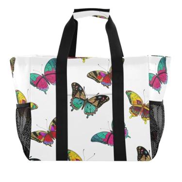 Imagem de Wassud Intricate Line Butterflies Sacolas de mercearia reutilizáveis grande bolsa organizadora de lona impermeável para praia, piquenique, lavanderia, viagem