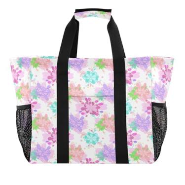 Imagem de Wassud Sacolas de compras reutilizáveis de flores românticas grande bolsa organizadora de lona impermeável para praia, piquenique, lavanderia, viagem