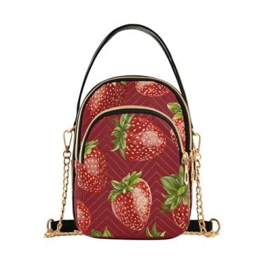 Imagem de CEBUGI Bolsa tiracolo feminina clutch bolsa de telefone vermelha morango elegante bolsa de ombro com alça de corrente removível