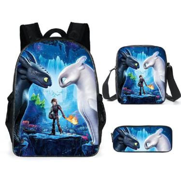 Imagem de Conjunto de mochilas escolares sem dentes, 3 peças com bolsa de ombro e estojo para canetas