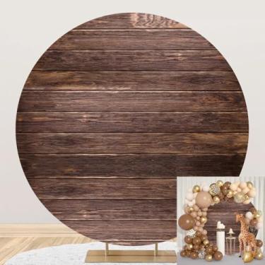 Imagem de Capa de fundo redonda de grão de madeira de 2,2 x 2,2 m, rústico, vintage, textura de madeira, pano de fundo redondo para casamento, fotografia de aniversário, decoração de chá de bebê, banner