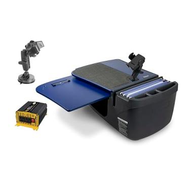 Imagem de AutoExec Mesa de carro GripMaster para sua estação de trabalho de veículo e escritório móvel, azul, com inversor de potência de 400 watts, suporte de telefone e suporte de sucção para telefone