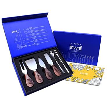 Imagem de Conjunto de facas espátula de queijo espátula de queijo em aço inoxidável com cabos de madeira de nogueira (opção 21)