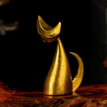 Imagem de CHOVY Estátua de gato de arte retrô de latão sólido - Estatueta colecionável 100% feita à mão elegante decoração escultural para escritório, sala de estar e prateleira, vintage estranhezas e