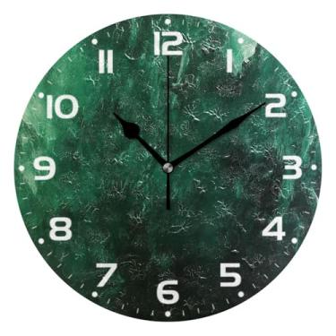 Imagem de JUZIHAI Relógio de parede de cor verde escuro, silencioso, redondo, sem tique-taque, operado por bateria, fácil de ler, relógio decorativo de parede para casa, cozinha, sala de estar, quarto