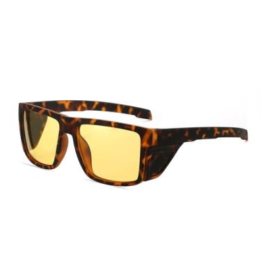 Imagem de Óculos de sol esportivos com protetores laterais design moderno para homens e mulheres, Carapaça de tartaruga marrom/amarelo