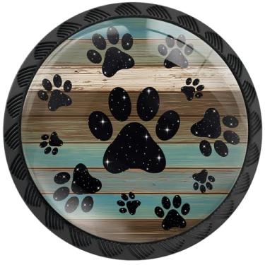 Imagem de Artinhand Pacote com 4 maçanetas redondas de madeira marrom azul-petróleo galáxia patas puxadores de gaveta puxadores pretos puxadores de porta de armário ferragens para armários de banheiro de